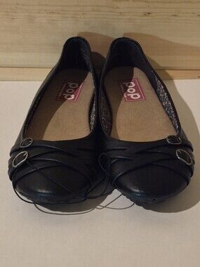 POP Black Women's Ballet Flats with Decorative Buckles Size 10W NWOT